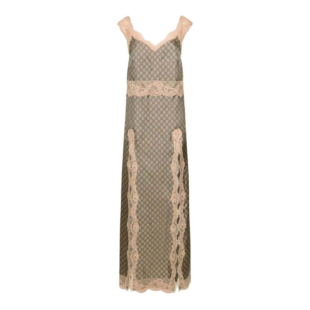 Gucci - GG Supreme Lace Trim Silk Maxi Dress - IT 38